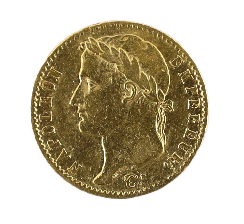 Gold coins, French Empire, 20 francs 1815 A, demounted at the 1 to 2 o’clock position otherwise good Fine